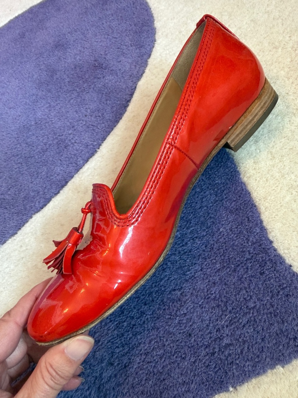 Paul Green Glossy Orange Patent Tassel Loafers - Picture 7 of 10
